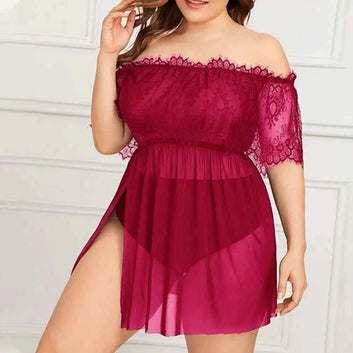 Mesh Hollow Plus Size Sexy Lingerie Set Smock Dress and Oversized Nightdress