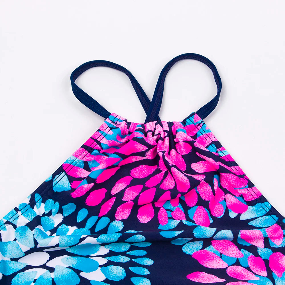 3-14 Years Flower Print Girls Kids Swimwear Summer Children Teen Students Two Pieces Swimsuit Kids Bikini Set Bathing Suit - The Genie Store