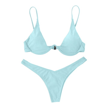 bikini Sexy Split Style Solid Color Women's Swimsuit Steel Bracket Tow-Piece For Teenagers biquinis feminino tendência 2024 - The Genie Store