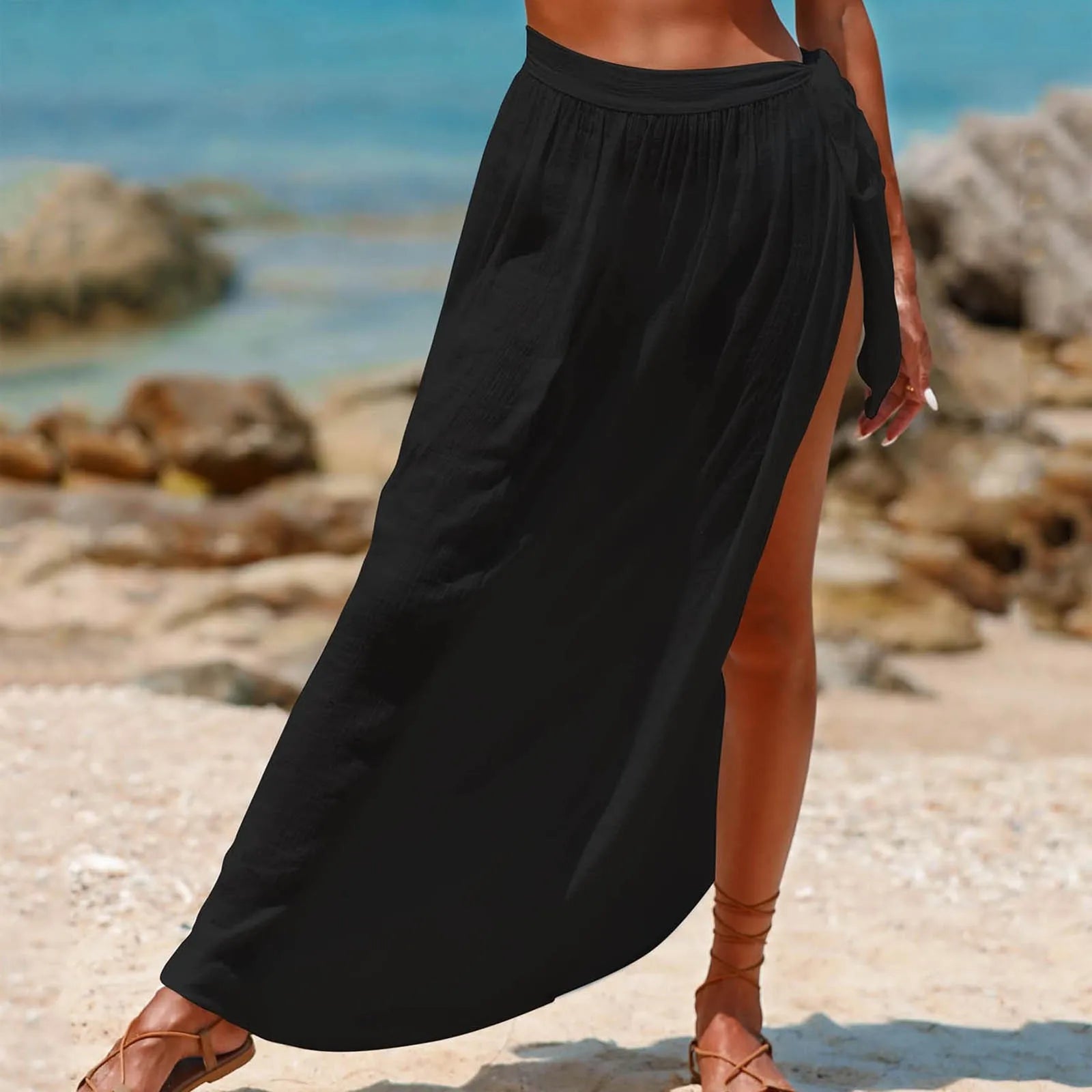 Womens Long Sarong Skirt Swimsuit Coverups Summer Beachwear Lace-Up Slit Bikini Wrap Skirts Scarf For Swimwear Cover-Ups - The Genie Store