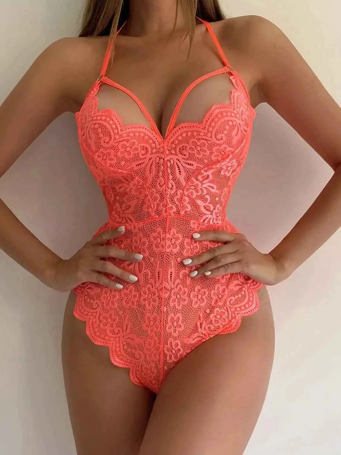 Lingerie for women sexy lingerie sets Floral Lace Scallop Trim Harness Teddy Bodysuit Sleep & lounge
