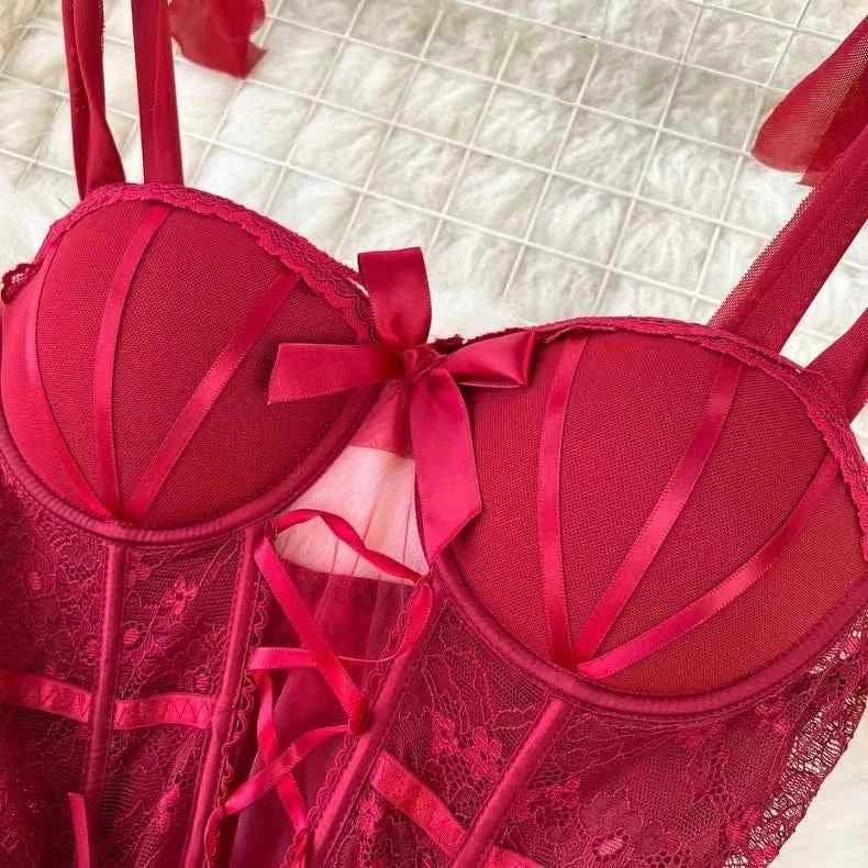 Women Backless Lace Mini Dress - Sheer Transparent Strap Sexy Sleepwear Nightgown - The Genie Store