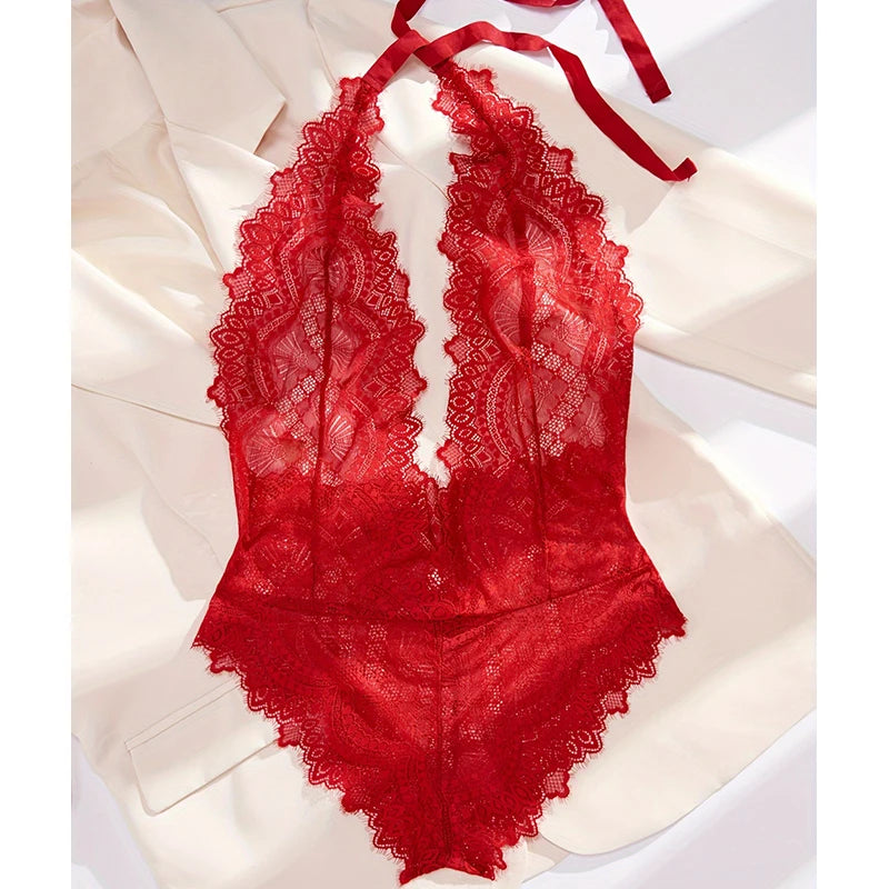 Sexy Lace Women's Clothing Bodysuit Woman 2024 New Collection Deep V Perspective Backless Underwear One-piece Corset Hot Costume - The Genie Store