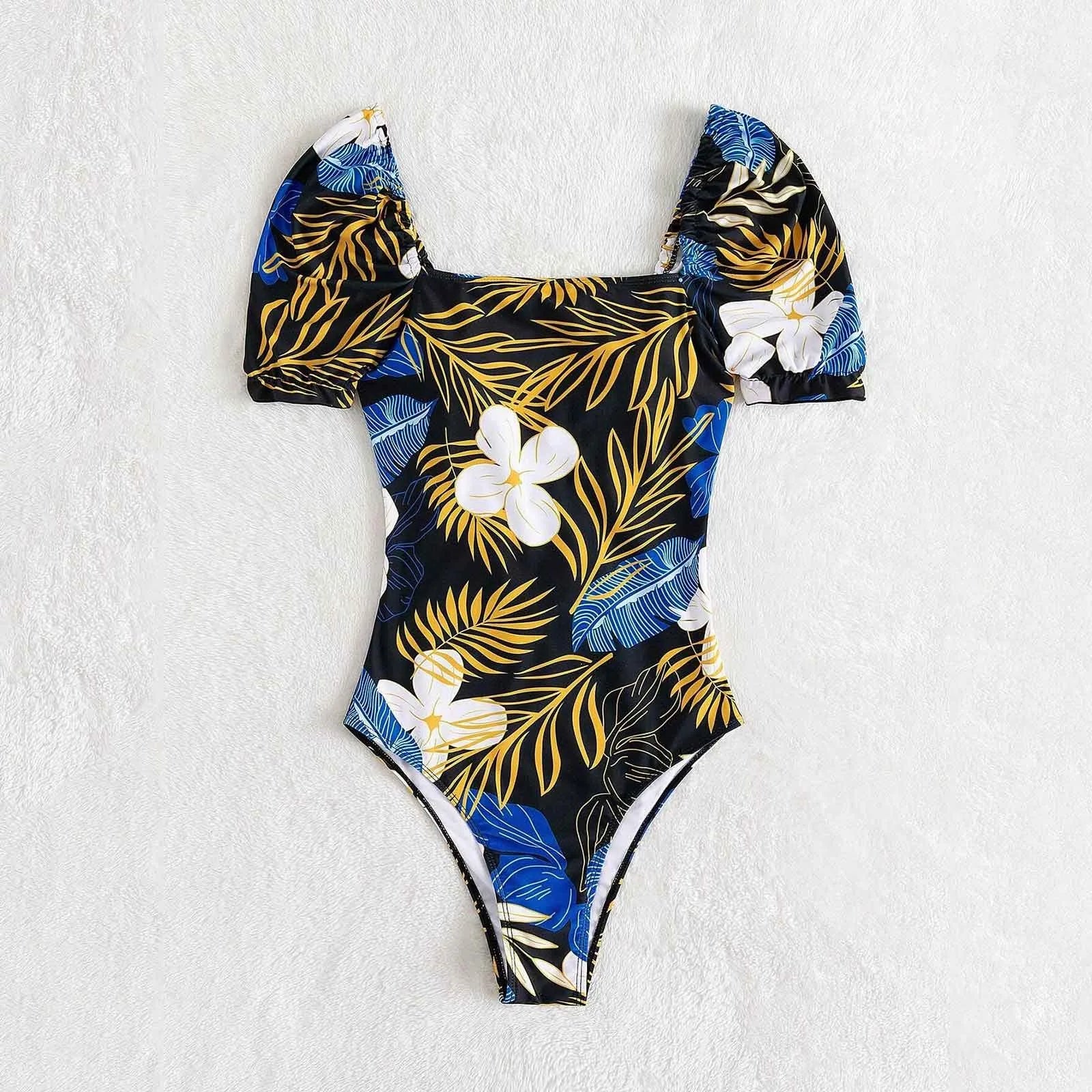 Women Swimsuit Fashion Swimsuit Printed Flower Triangle Bikini Strap Sexy Swimsuit Hawaiian Sea Sexy One-Piece Swimsuit Biquini - The Genie Store