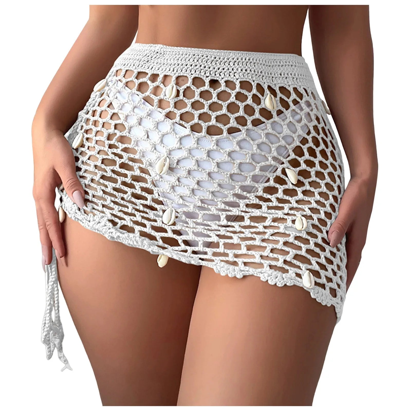Sexy Women Mesh Bikini Cover Up Hollow Out Crochet Cover Up Triangle Shawl Wrap Scarf Sarong Fishnet Skirt For Beach Vacation - The Genie Store