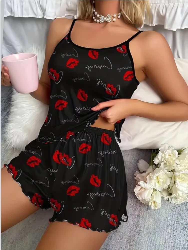2025New Women's Leopard Print Printed Suspender Top and Elastic Waist Shorts Women's Sexy Casual Home Summer Pajama Set - The Genie Store