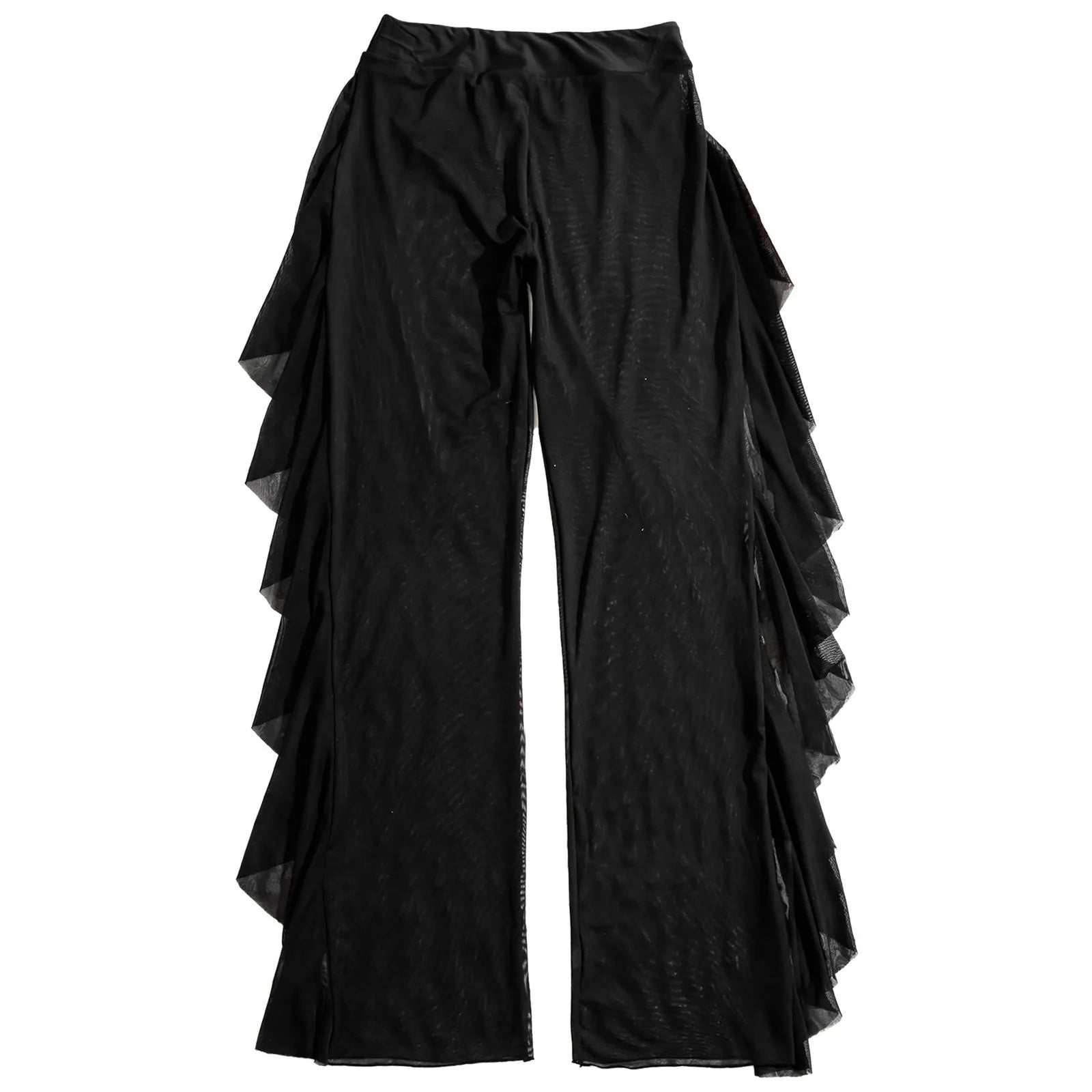 Women Mesh Ruffle Trim Cover Up Pants High Waist Beach Trousers Beachwear Covers Up Wrap Bikini Holiday Female Swimwear 2025 - The Genie Store