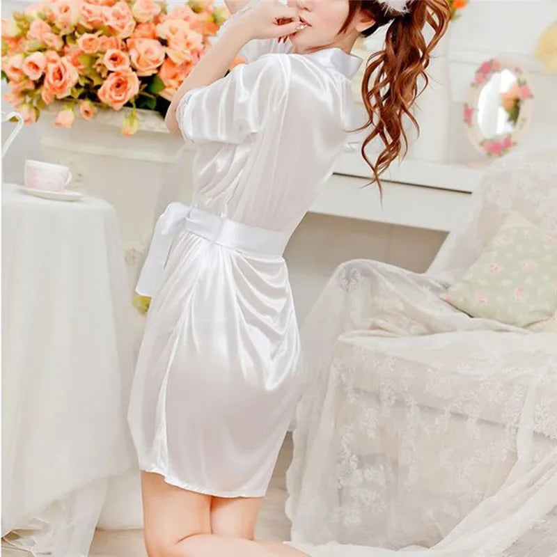 Sexy Satin Night Robe Lace Bathrobe Perfect Wedding Bride Bridesmaid Robes - The Genie Store
