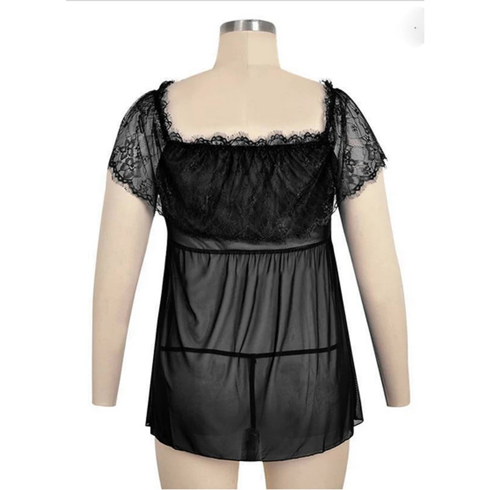 Mesh Hollow Plus Size Sexy Smock Dress For Women Clothing 2023 Oversized Skirt Lingerie Set Nightdress Female Underwear Sleepwea - The Genie Store