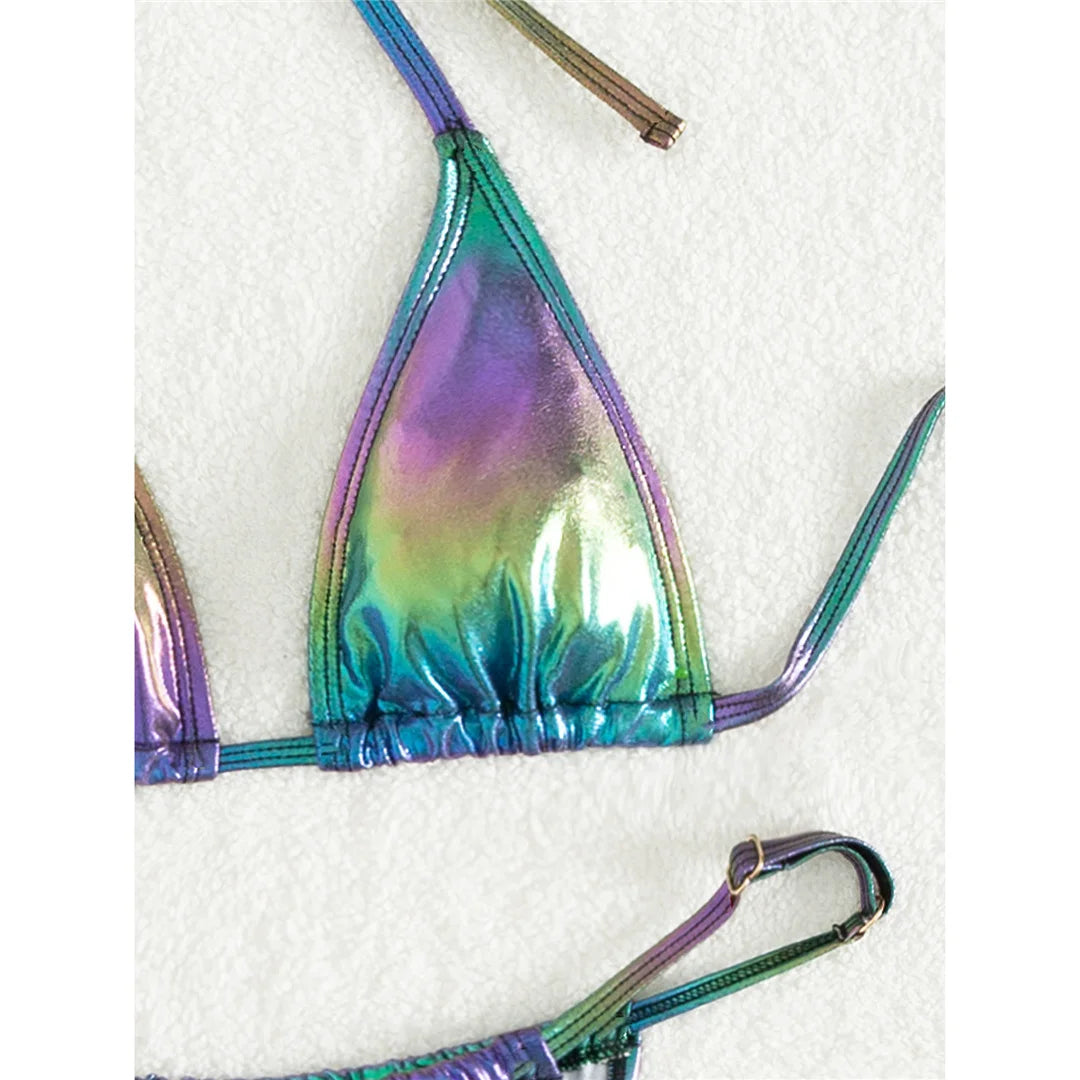 XS - L PU Faux Leather Halter High Leg Cut Bikini Female Swimsuit Women Swimwear Two-pieces Bikini set Bather Bathing Suit V5308 - The Genie Store