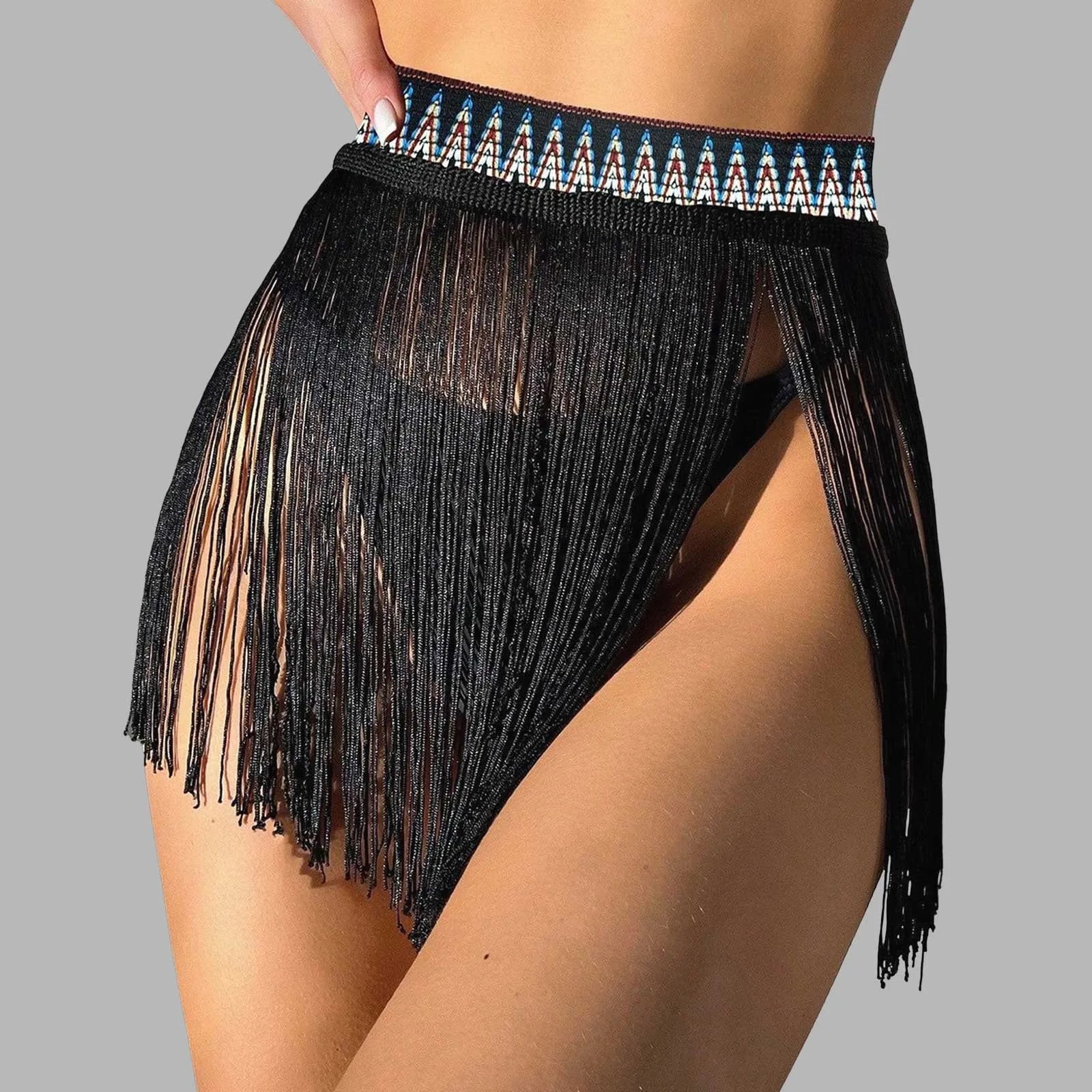 2025 New Women'S Beach Tassel Mini Skirt Bikini Triangle Swimsuit Short Skirts Bikini Beach Vacation Swimsuit Half Cover Skirt - The Genie Store