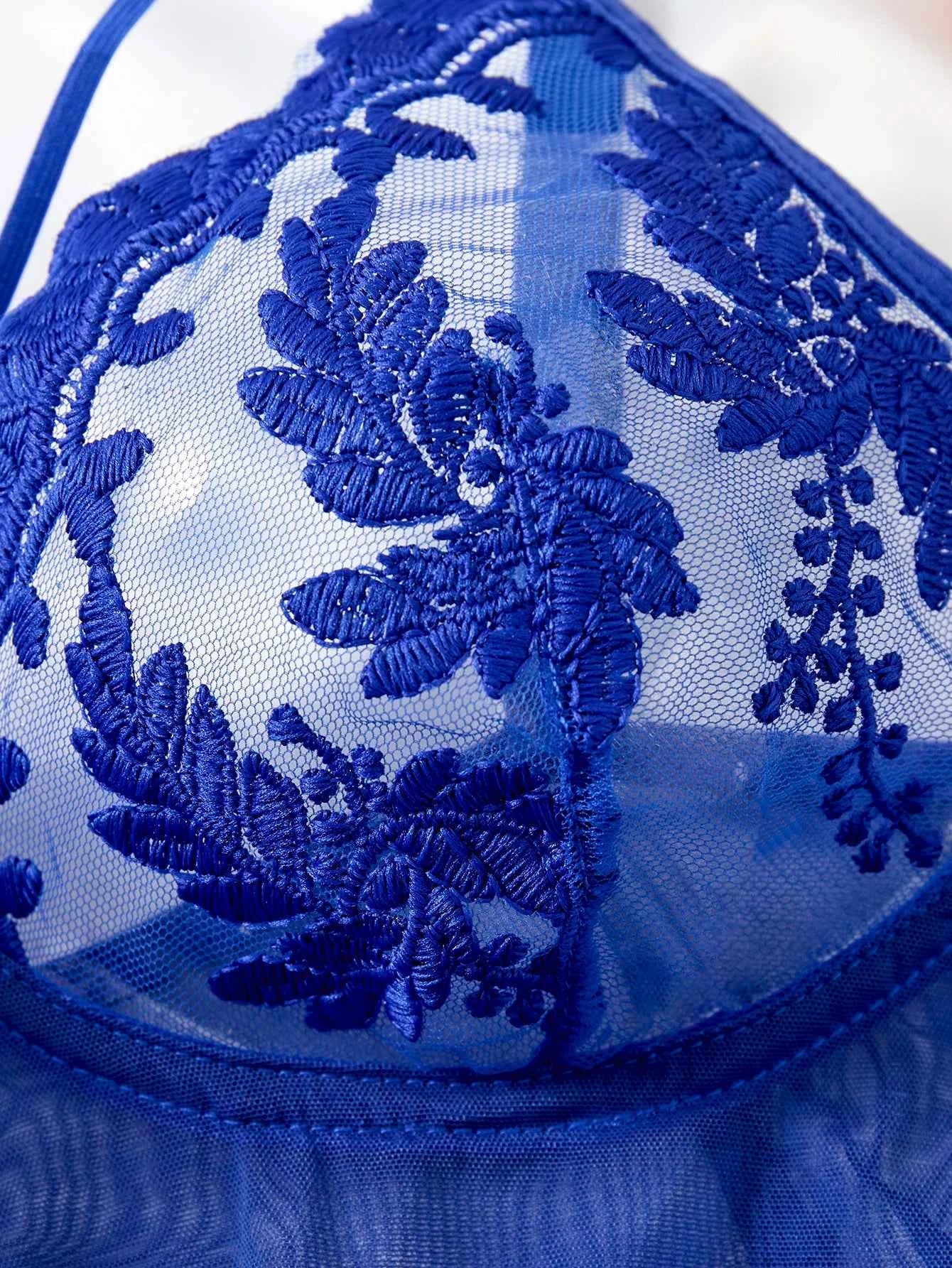 Ladies' wine red countryside style wheat ear embroidery semi transparent nightgown, elegant and comfortable, bow design