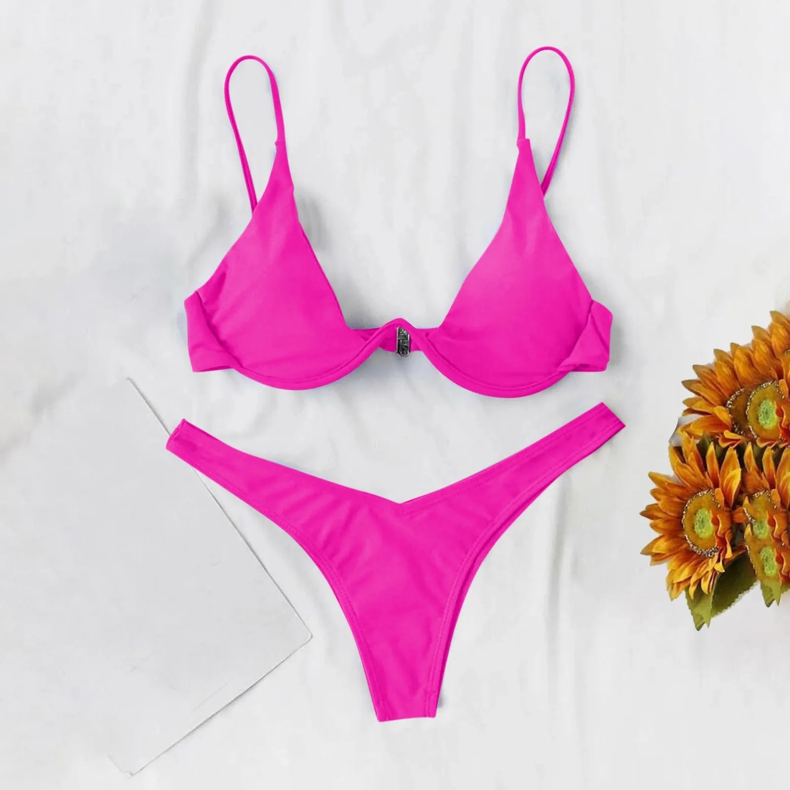 bikini Sexy Split Style Solid Color Women's Swimsuit Steel Bracket Tow-Piece For Teenagers biquinis feminino tendência 2024 - The Genie Store