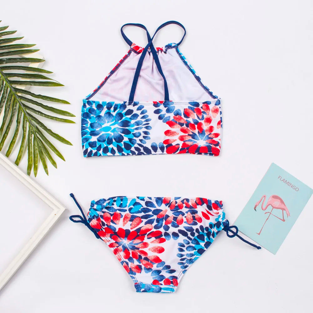 3-14 Years Flower Print Girls Kids Swimwear Summer Children Teen Students Two Pieces Swimsuit Kids Bikini Set Bathing Suit - The Genie Store