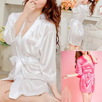 Sexy Satin Night Robe Lace Bathrobe Perfect Wedding Bride Bridesmaid Robes