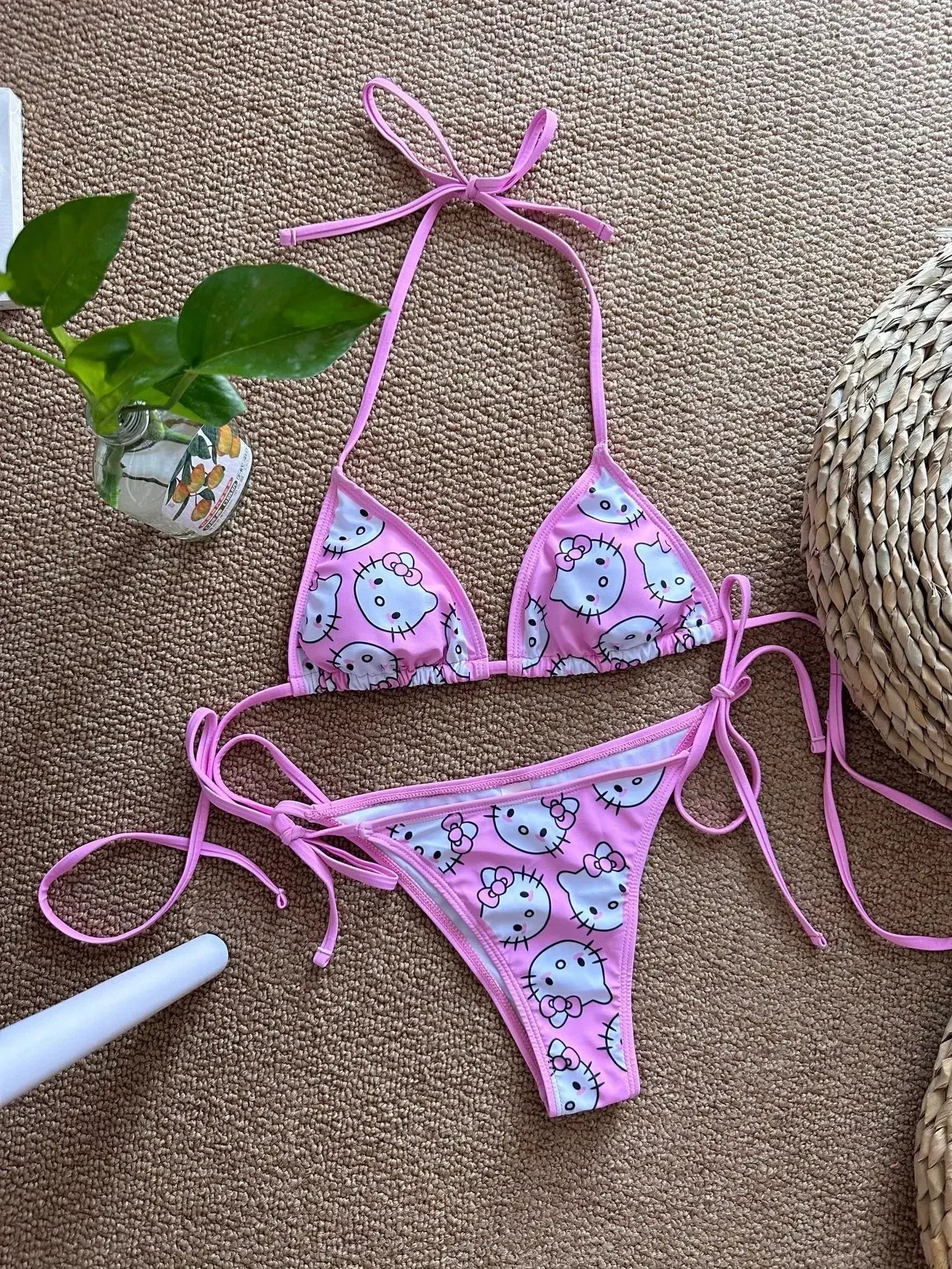 Hello kitty Cute Sexy Bikinis Set Print Bikini Swimsuit Women Swimwear Beachwear Lingerie Girls Elasticity Slips on Vacation - The Genie Store