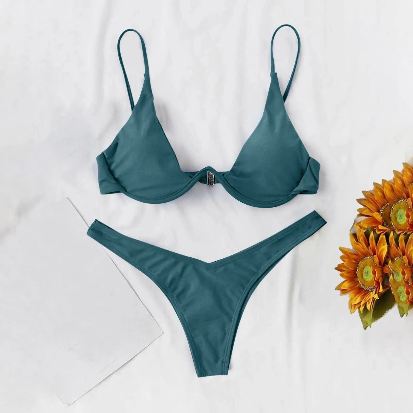 bikini Sexy Split Style Solid Color Women's Swimsuit Steel Bracket Tow-Piece For Teenagers biquinis feminino tendência 2024 - The Genie Store