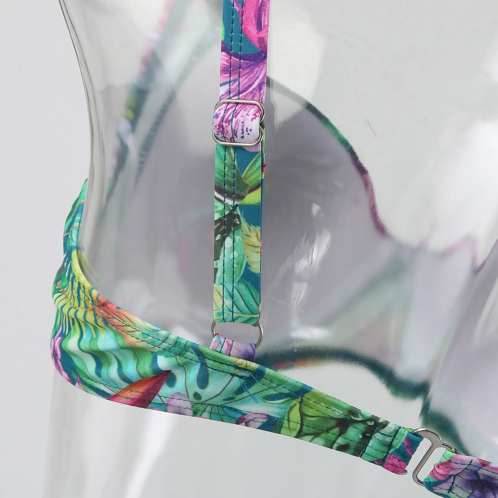 Women'S Swimwear Bikini Sets Normal Swimsuit Backless 2 Piece Green Printing Flower Push Up Girls Swimsuits Beachwear Bathing - The Genie Store