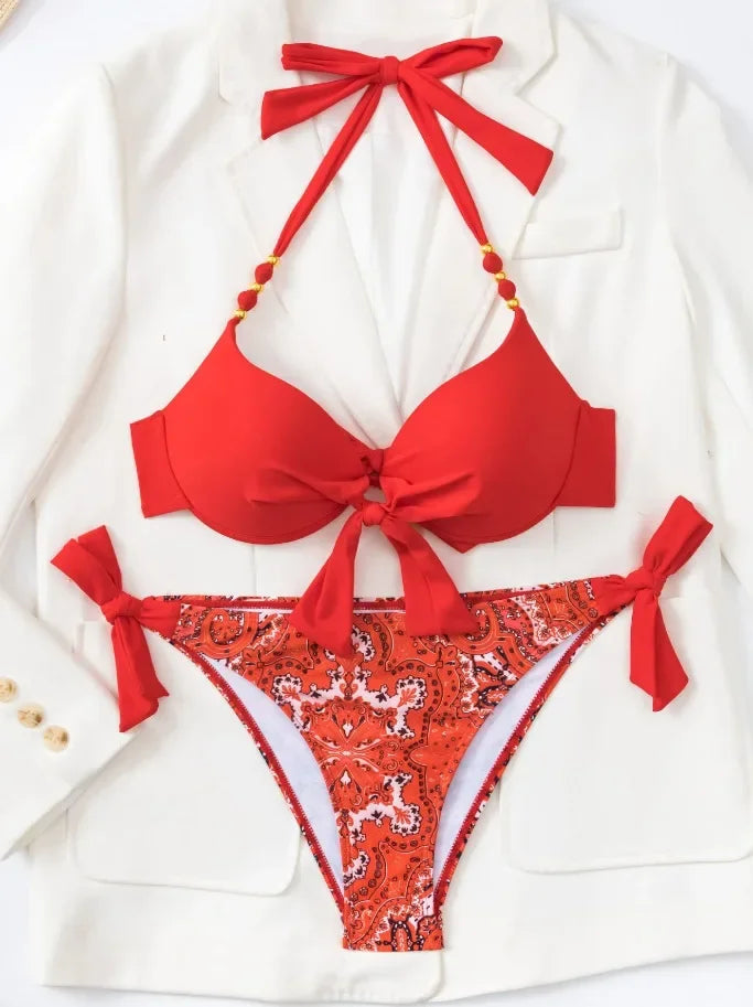 Hot Sale Of The Season New Printed Quality Bikini Strap Women's Swimsuit Set Swimwear Bikini Ensemble Bandeau Style Chinese Orig - The Genie Store