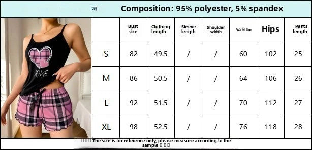 Women Sexy Suspender Shorts Thin Pajamas Letter Print Plaid Shorts Large Pajamas Romantic Home Wear Sexy Nightwear Short Pajama - The Genie Store
