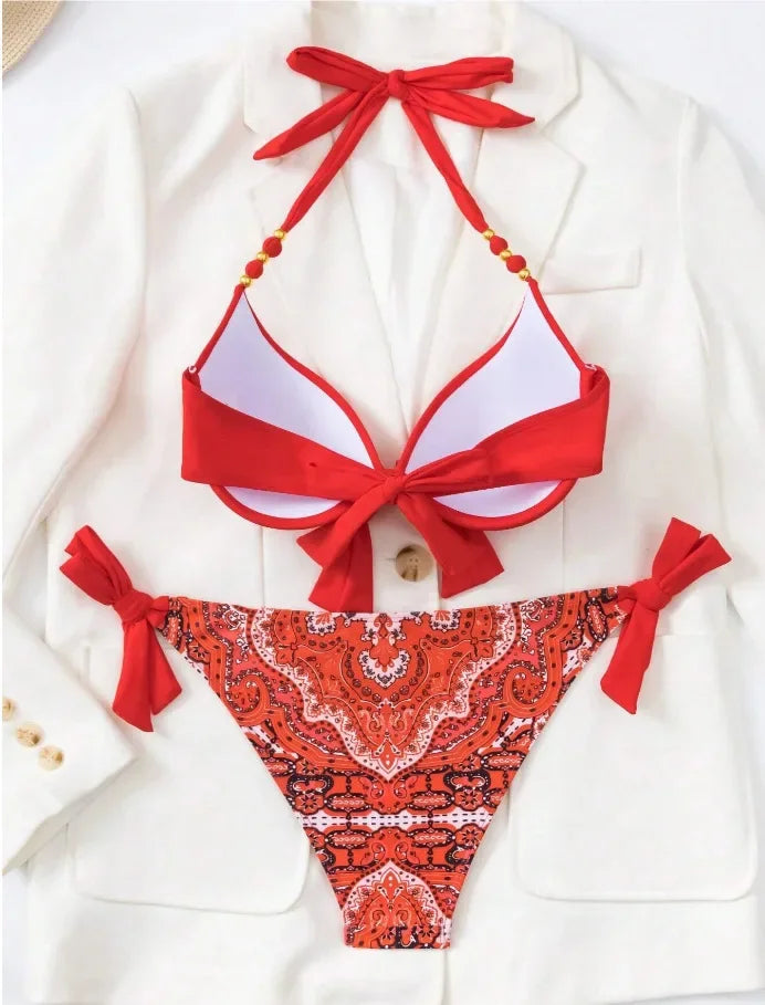 Hot Sale Of The Season New Printed Quality Bikini Strap Women's Swimsuit Set Swimwear Bikini Ensemble Bandeau Style Chinese Orig - The Genie Store