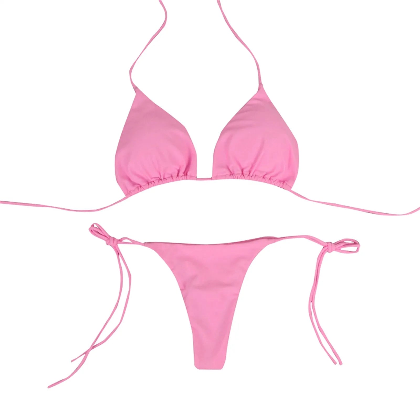 Women Bandage Sexy Bikini Set 2pcs Pink Swimsuit Sexy Push Upbra Thong Brazilian Swimwear Summer Solid Beachwear For Women - The Genie Store