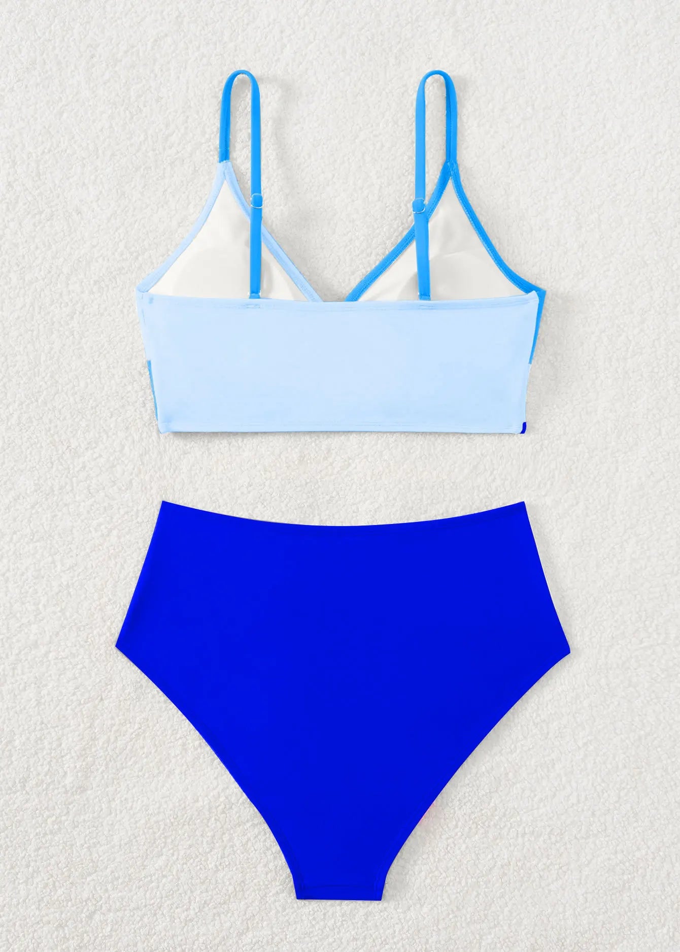 Women's Rose Red Patchwork High-Waist V-Neck Bikini Set - The Genie Store