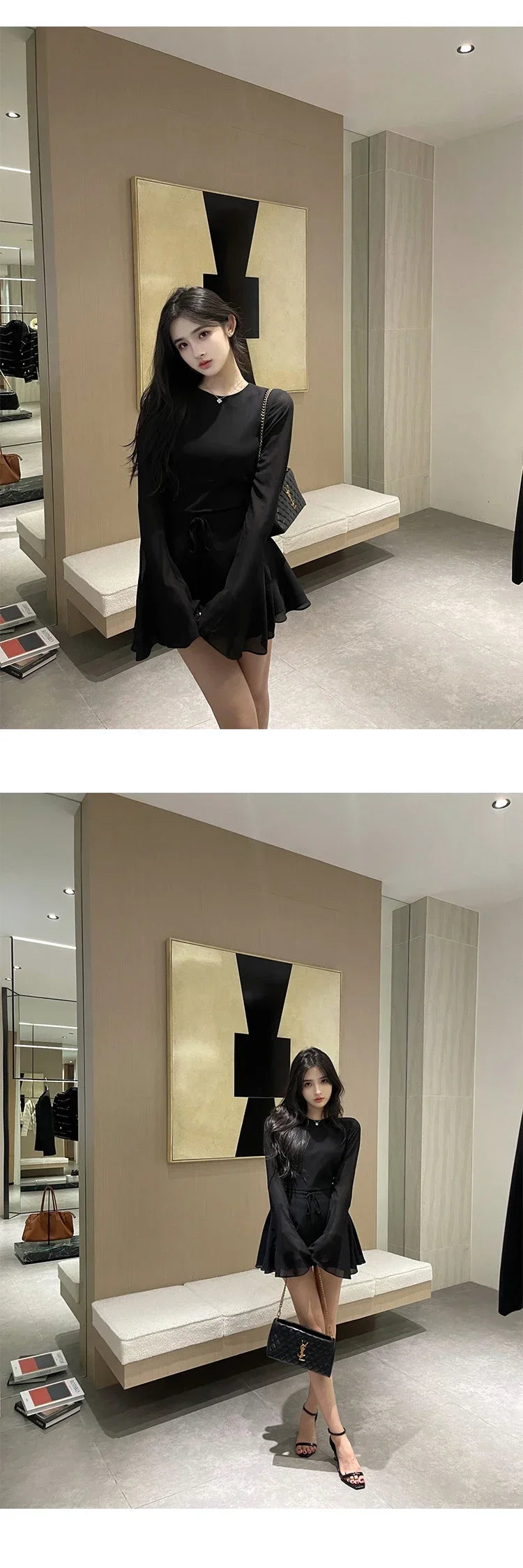 Solid Dresses Women Mini Retro Summer Spicy Ladies Backless Lace-up Sexy Designed Long Sleeve Korean Style Elegant Vintage Ins - The Genie Store