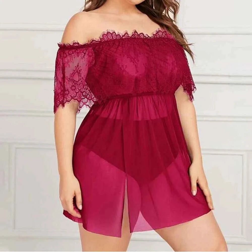 Mesh Hollow Plus Size Sexy Smock Dress Oversized Skirt Lingerie Set Nightdress - The Genie Store