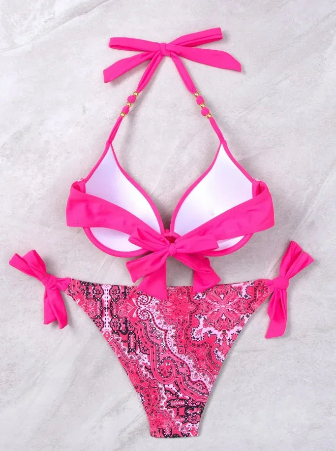 Hot Sale Of The Season New Printed Quality Bikini Strap Women's Swimsuit Set Swimwear Bikini Ensemble Bandeau Style Chinese Orig - The Genie Store