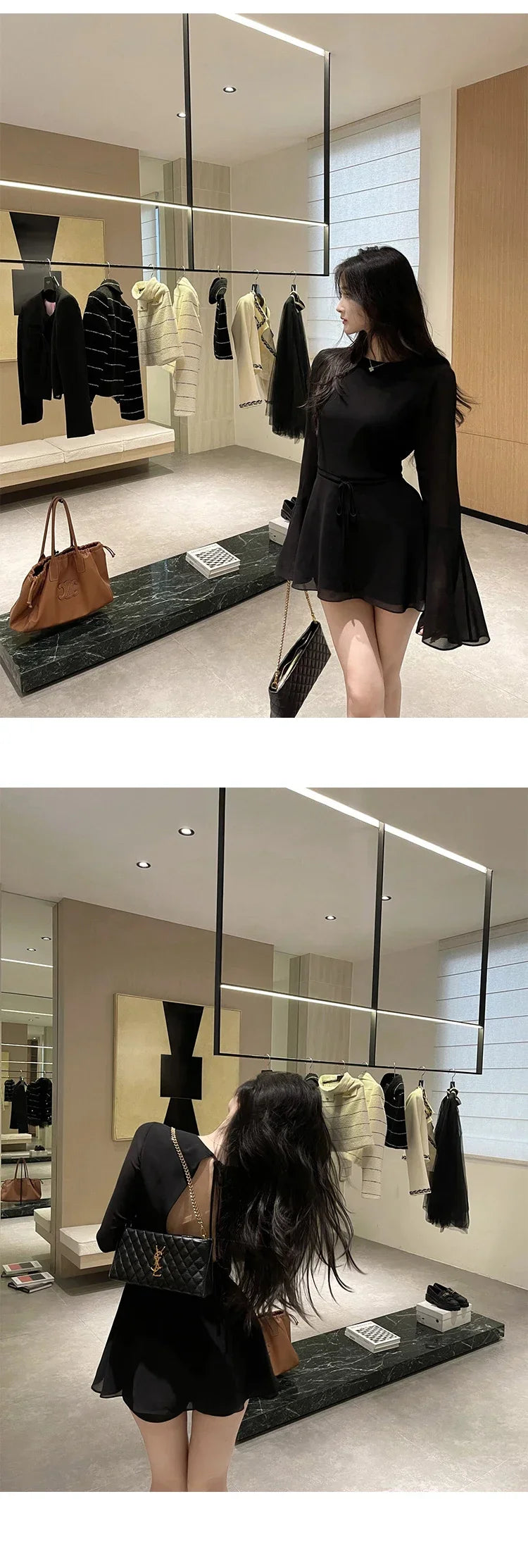 Solid Dresses Women Mini Retro Summer Spicy Ladies Backless Lace-up Sexy Designed Long Sleeve Korean Style Elegant Vintage Ins - The Genie Store