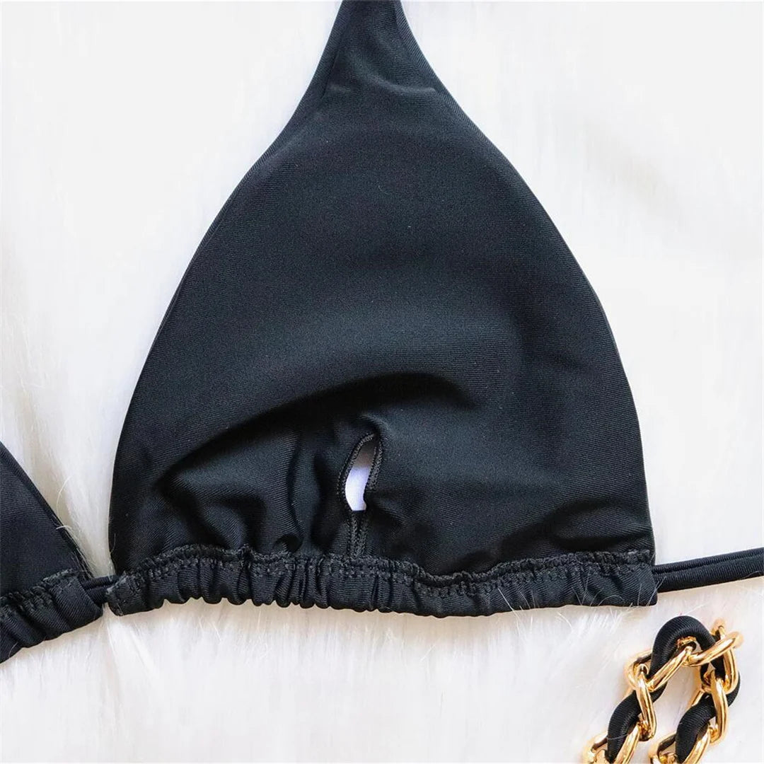 Metal Ring Halter Scrunch Butt Thong Bikini Women Swimwear Female Swimsuit Two-pieces Bikini set Bather Bathing Suit Swim V4391 - The Genie Store