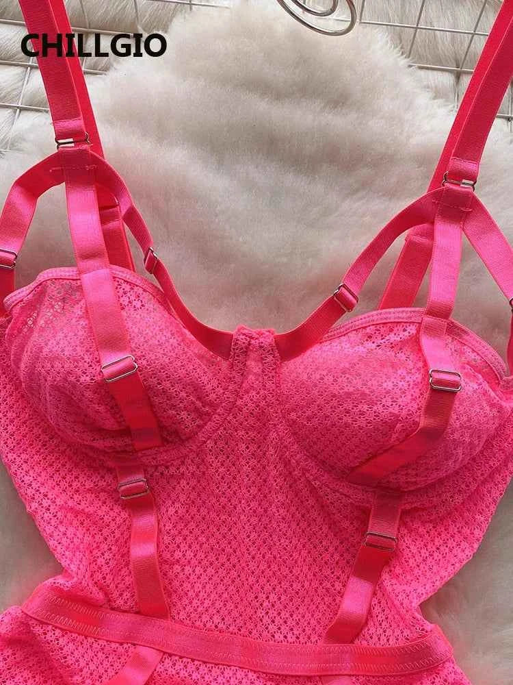 CHILLGIO Women Sexy Erotic Lace Strappy Rompers Lingerie Fashion Elastic Slim Bodysuits Solid Catsuits One Piece Tight Onesie - The Genie Store