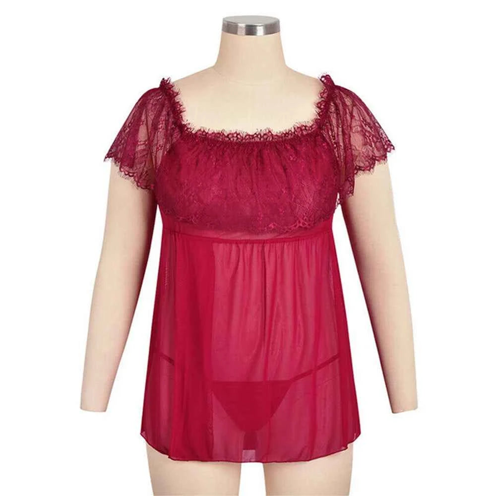 Mesh Hollow Plus Size Sexy Smock Dress Oversized Skirt Lingerie Set Nightdress - The Genie Store