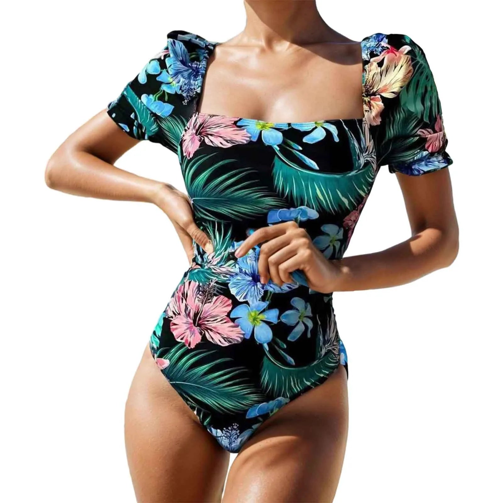 Women Swimsuit Fashion Swimsuit Printed Flower Triangle Bikini Strap Sexy Swimsuit Hawaiian Sea Sexy One-Piece Swimsuit Biquini - The Genie Store