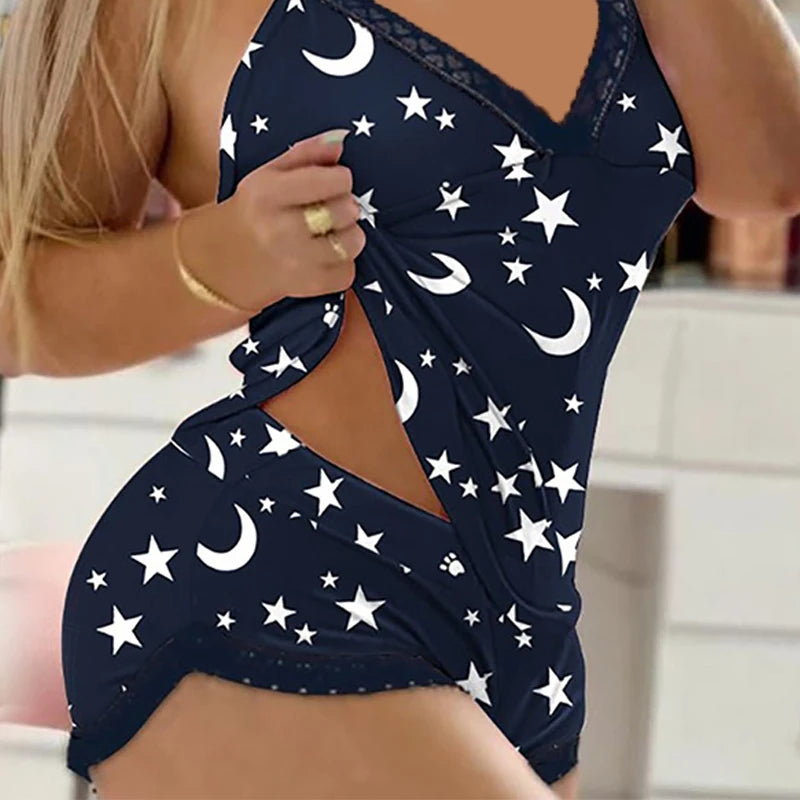 Sexy Lingerie Bow Color Matching Suspenders Two Piece Set Pajamas - The Genie Store