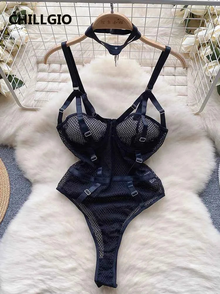 CHILLGIO Women Sexy Erotic Lace Strappy Rompers Lingerie Fashion Elastic Slim Bodysuits Solid Catsuits One Piece Tight Onesie - The Genie Store