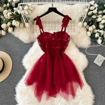 Women Backless Lace Mini Dress - Sheer Transparent Strap Sexy Sleepwear Nightgown - The Genie Store