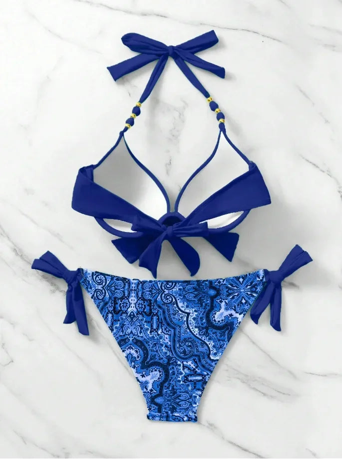 Hot Sale Of The Season New Printed Quality Bikini Strap Women's Swimsuit Set Swimwear Bikini Ensemble Bandeau Style Chinese Orig - The Genie Store