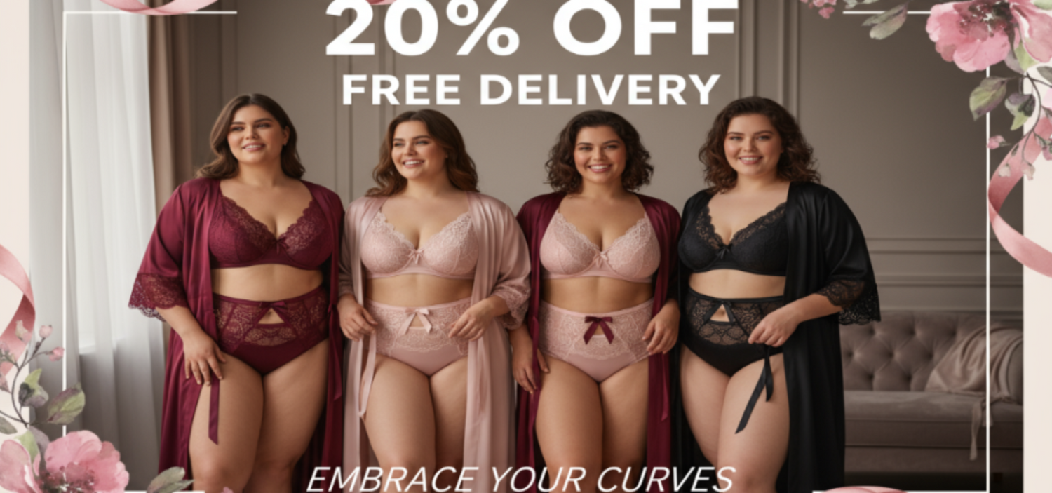 CREATE A BANNER FOR PLUS SIZE LINGERIE with free delivery and 20% discount