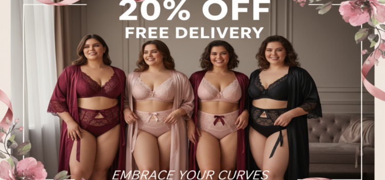 CREATE A BANNER FOR PLUS SIZE LINGERIE with free delivery and 20% discount